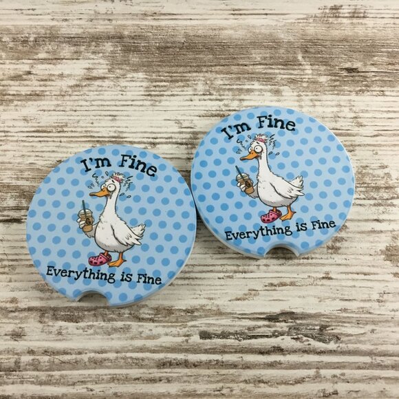 I'm Fine Everything is Fine Frazzled Goose Set of 2 Car Coasters Set, Duck Coast - Picture 4 of 6